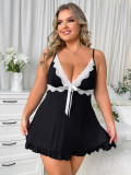Plus Size Women V neck suspender skirt sexy lingerie