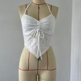 Women Halter Neck Lace-Up Drawstring Irregular Halter Top