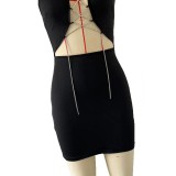 Women Halter Neck Bodycon Sexy Diamond Chain Lace-Up Dress
