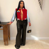 Women Embroidered Patchwork Baseball Jacket