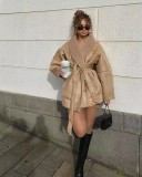 Women Autumn and Winter Cashmere Leather Fur Collar Composite Belt Jacket