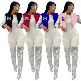 Women Embroidered Patchwork Baseball Jacket