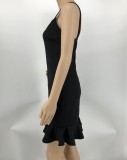 Fashion Solid Color Straps Ruffle Bodycon Dress