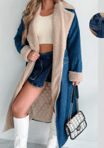 Women Sherpa Turndown Collar Strappy Double Pocket Denim Trench Coat Women Sherpa Turndown Collar Strappy Double Pocket Denim Trench Coat