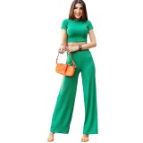 Short-Sleeved Fashionable and Sexy Crop T-Shirt Summer Trousers Two-Piece Set