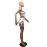 Summer Women's Sexy Slim Fit Butterfly Print Strapless Two Piece Shorts Set