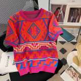 Summer Short Loose Contrasting Color Trendyknitting Top Short-Sleeved T-Shirt