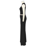 Women's Solid Color Round Neck Sleeveless Top and Long Skirt Two Piece Set