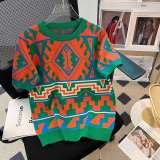 Summer Short Loose Contrasting Color Trendyknitting Top Short-Sleeved T-Shirt
