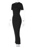 Women's Spring Fashion Round Neck Slimshort Sleeve Long Dress