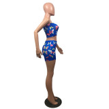 Summer Women's Sexy Slim Fit Butterfly Print Strapless Two Piece Shorts Set
