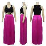 Women Solid High Waist Pleated Slit Skirt