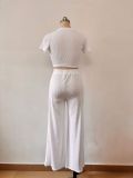 Short-Sleeved Fashionable and Sexy Crop T-Shirt Summer Trousers Two-Piece Set