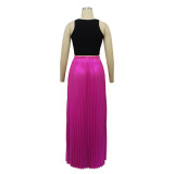 Women Solid High Waist Pleated Slit Skirt