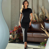 Women's Spring Fashion Round Neck Slimshort Sleeve Long Dress