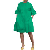 Spring Summer Bell Bottom Wide Sleeves Solid Color Women's Dress