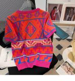 Summer Short Loose Contrasting Color Trendyknitting Top Short-Sleeved T-Shirt