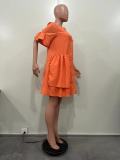 Spring Summer Bell Bottom Wide Sleeves Solid Color Women's Dress