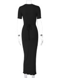 Women's Spring Fashion Round Neck Slimshort Sleeve Long Dress