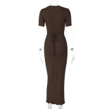 Women's Spring Fashion Round Neck Slimshort Sleeve Long Dress