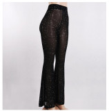 Women's Sexy Beaded See-Through Mesh Wide Leg Pants