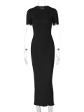 Women's Spring Fashion Round Neck Slimshort Sleeve Long Dress