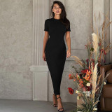 Women's Spring Fashion Round Neck Slimshort Sleeve Long Dress