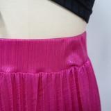 Women Solid High Waist Pleated Slit Skirt