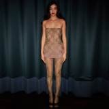 Women's Sexy Hollow Lace See-Through Strapless Night Dress And Trousers Two-Piece Set