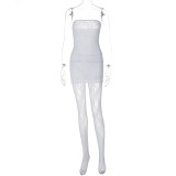 Women's Sexy Hollow Lace See-Through Strapless Night Dress And Trousers Two-Piece Set