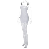 Women's Sexy Hollow Lace See-Through Strapless Night Dress And Trousers Two-Piece Set