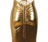 Women's Strap Sexy V-Neck Metallic Color Tight Fitting Party Maxi Dress