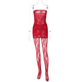 Women's Sexy Hollow Lace See-Through Strapless Night Dress And Trousers Two-Piece Set