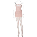 Women's Sexy Hollow Lace See-Through Strapless Night Dress And Trousers Two-Piece Set