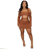 Women Sexy Hollow Suspender Bodycon Dress