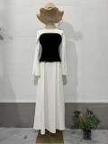 Women Black and White Patchwork Maxi Dress