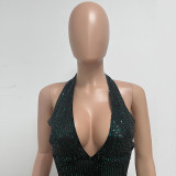 Women Sleeveless Halter Neck Sequined Mermaid Dress