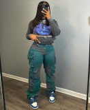 Women Style Pocket Tie Dye Denim Pants