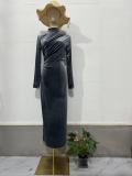 Women velvet sexy Irregular Maxi Dress