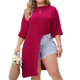 Plus Size Women Summer Round Neck Loose T-Shirt Top
