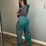 Women Style Pocket Tie Dye Denim Pants