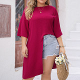Plus Size Women Summer Round Neck Loose T-Shirt Top