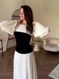 Women Black and White Patchwork Maxi Dress