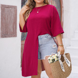 Plus Size Women Summer Round Neck Loose T-Shirt Top