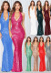 Women Sleeveless Halter Neck Sequined Mermaid Dress