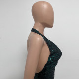 Women Sleeveless Halter Neck Sequined Mermaid Dress