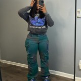 Women Style Pocket Tie Dye Denim Pants
