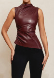 Women's Leather Slim Waist Sleeveless Women's Tank Top