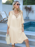 Women's Cover Up Sexy Hollow Low Back Lace-Up Beach Dress
