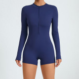 Women Half-Zip Long Sleeve Sports Jumpsuit Yoga Suit with Removable Chest Pad Fitness Jumpsuit